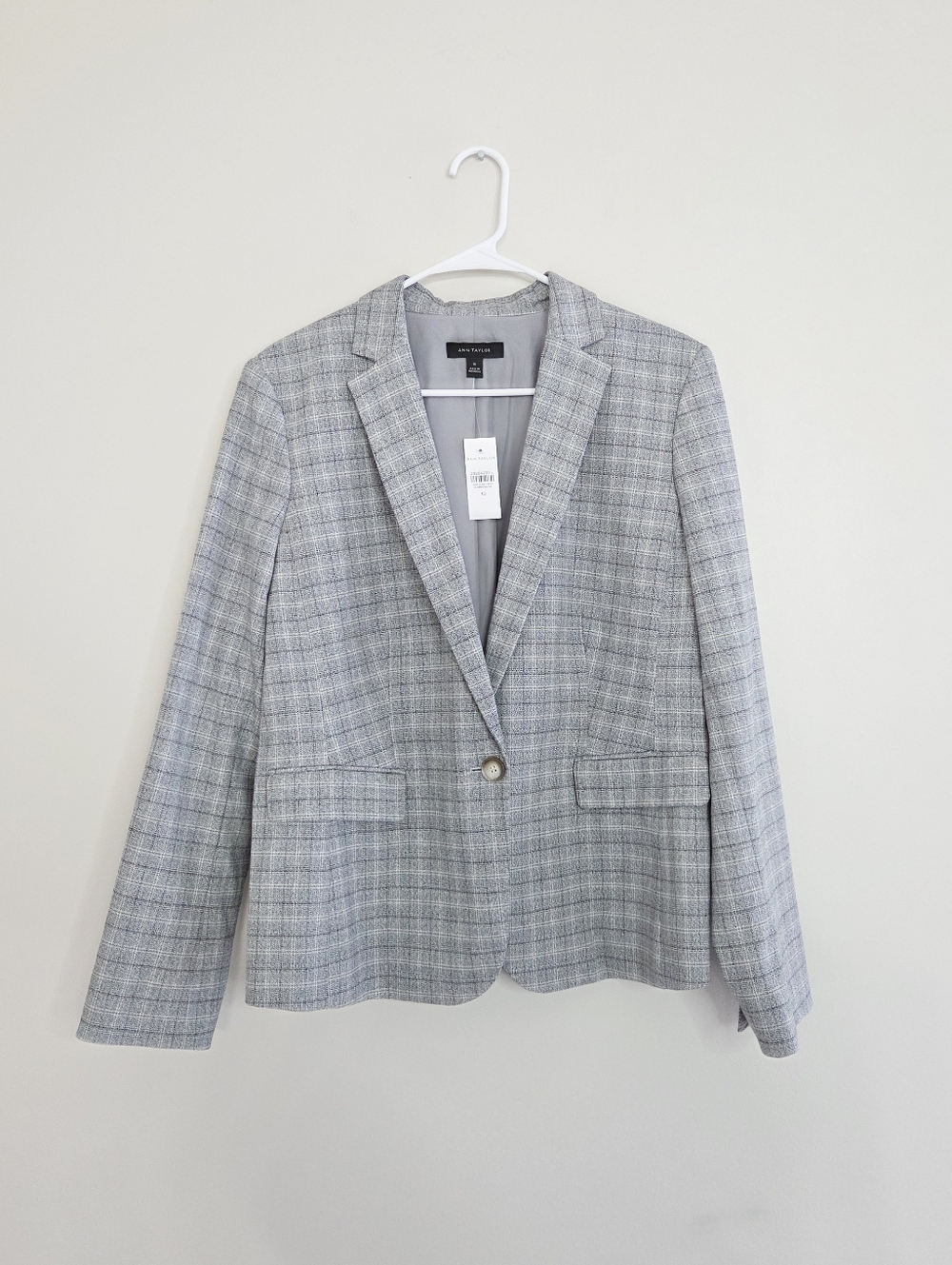 Ann Taylor One Button Blazer Suit Jacket in Glen Plaid Size 10